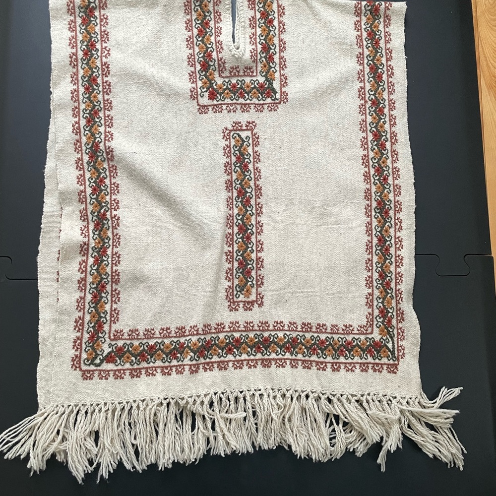 Embroidered Cream Wool Poncho - Picture 2 of 3